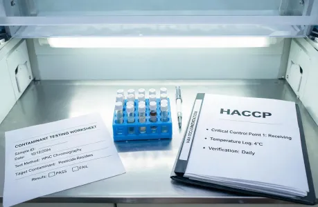 Food testing lab with residue samples